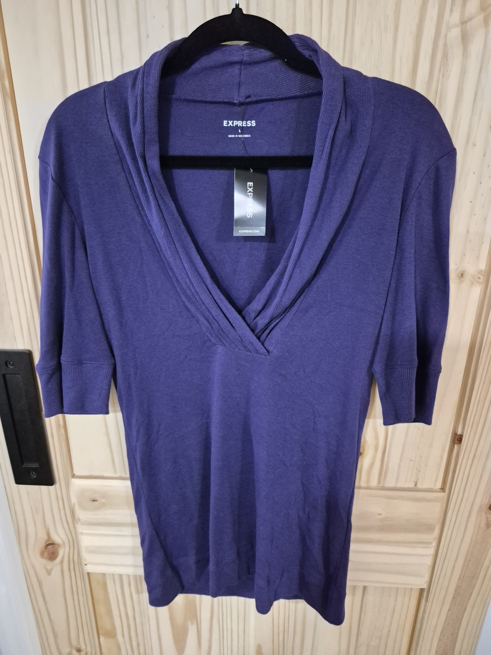 Express Women's Deep Purple Draped V-Neck Tunic